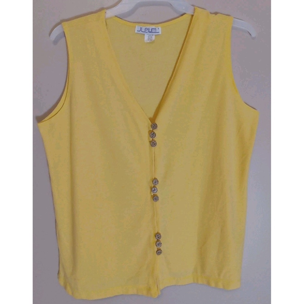 JL Plum Women Yellow Sleeveless Wood Textured Button Vest Size L